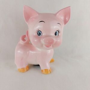 Vintage Kitsch Pink Ceramic Piggy Bank Japan Collectable Mid Century